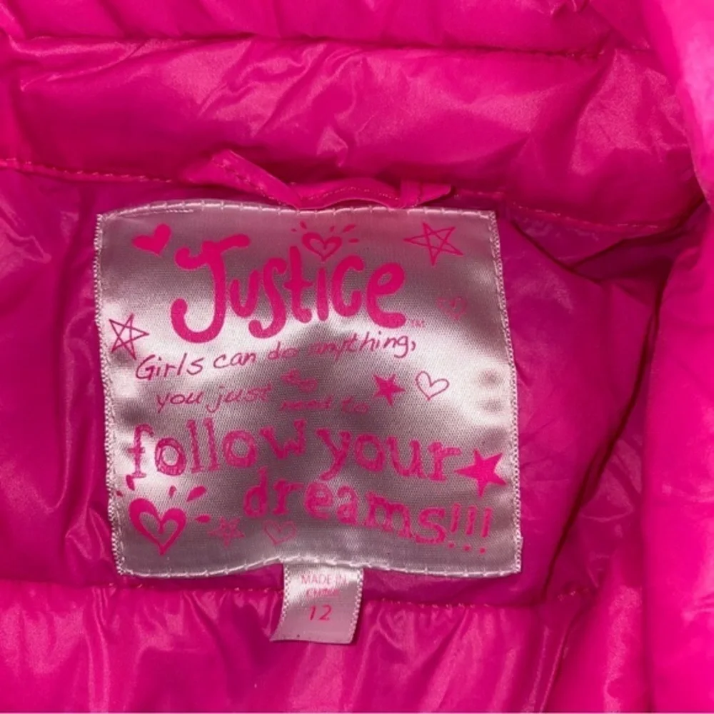 Justice puffy jacket for girls size 12 hot pink‎ lightweight puffer